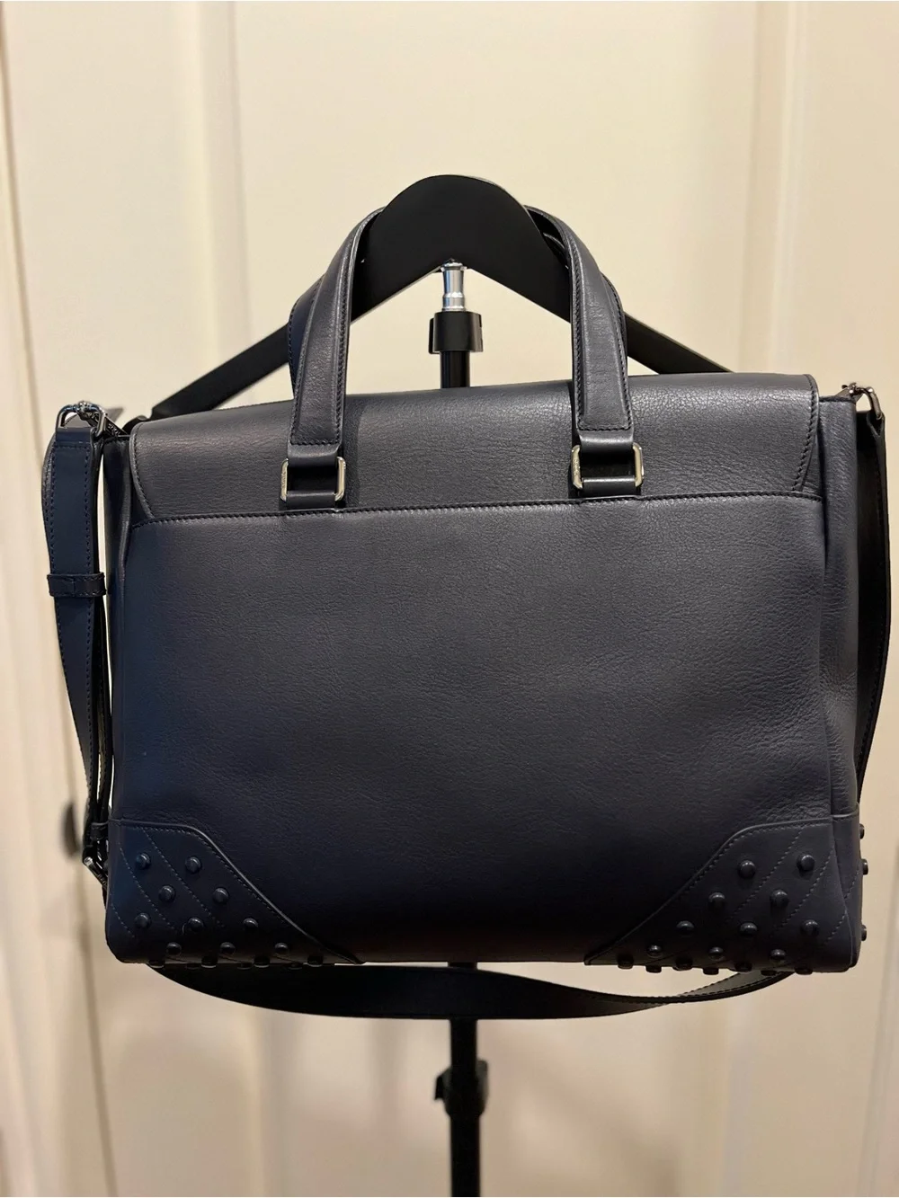 TOD'S Dark Navy Blue Leather Gommino Envelope Briefcase Messenger Bag NWOT